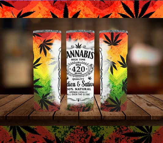 Customizable 20oz Skinny Stainless Steel Tumbler- Cannabis High Time Old 420