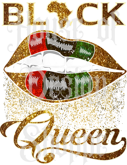 Ready to Press Sublimation Transfers up to 13"x19" Black Queen Glitter Drip Lips