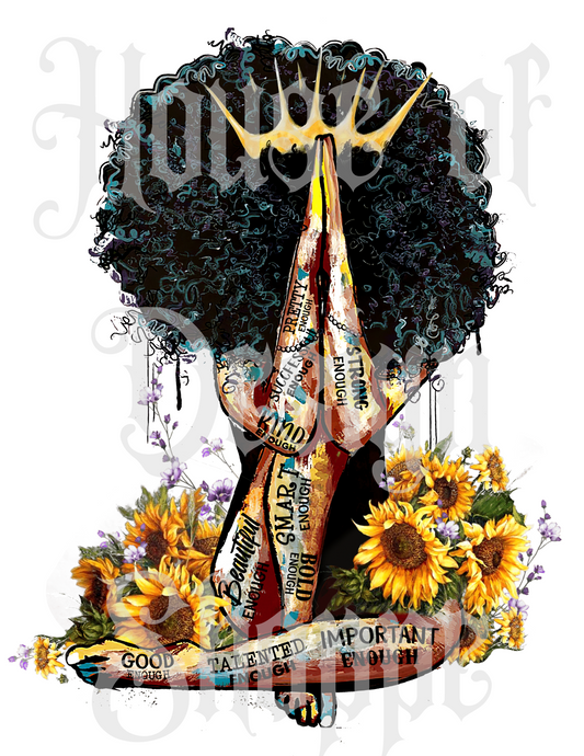 Ready to Press Sublimation Transfers up to 13"x19" Black Queen With Sunflowers