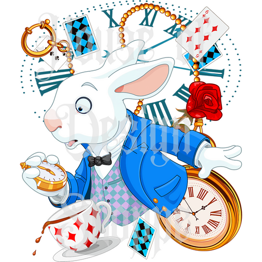 Ready to Press Sublimation Transfers up to 13"x19" White Rabbit Alice in Wonderland