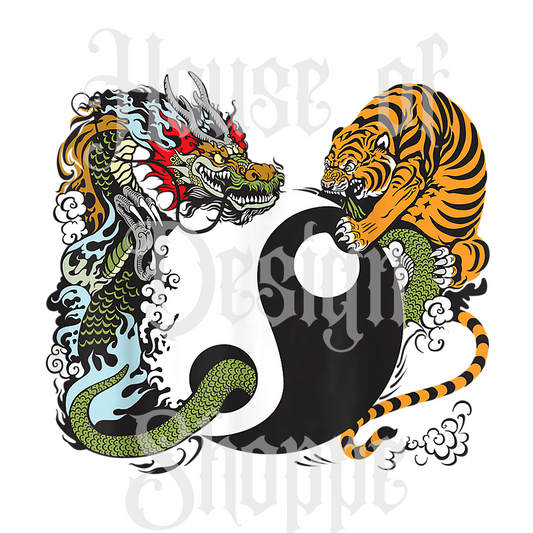 Ready to Press Sublimation Transfers up to 13"x19" Yin Yang Dragon and Tiger