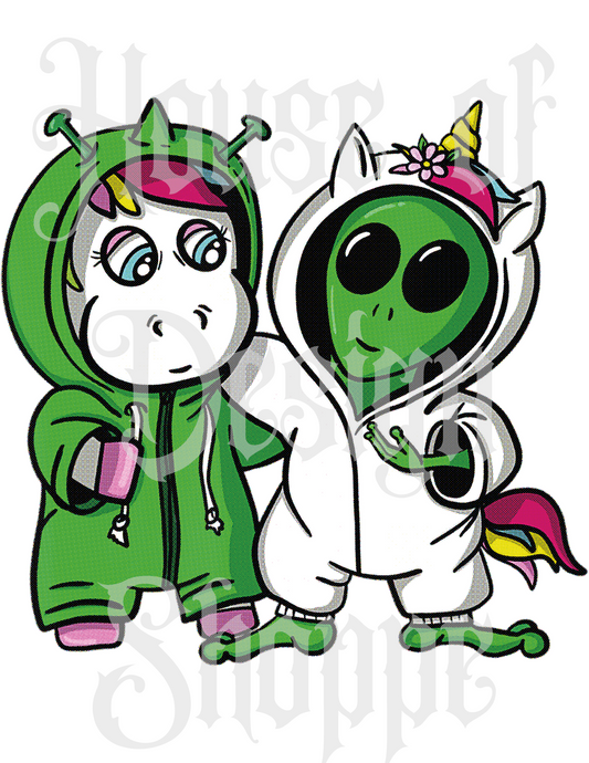 Ready to Press Sublimation Transfers up to 13"x19" Alien & Unicorn Mashup