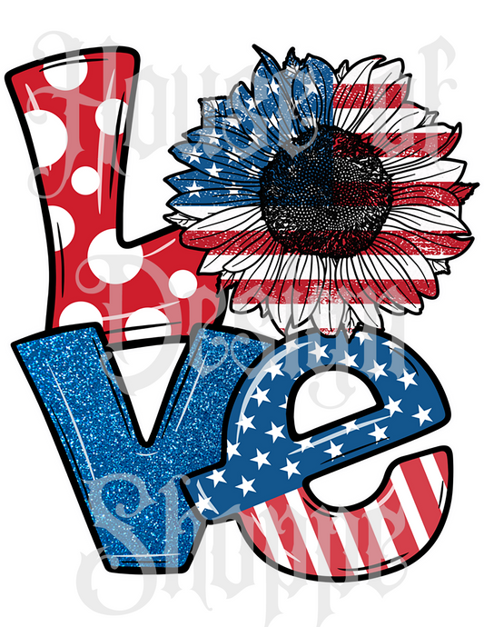 Ready to Press Sublimation Transfers up to 13"x19" Love (America With Sunflower)