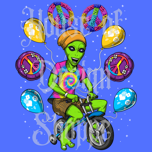 Ready to Press Sublimation Transfers up to 13"x19" Alien Riding Bike
