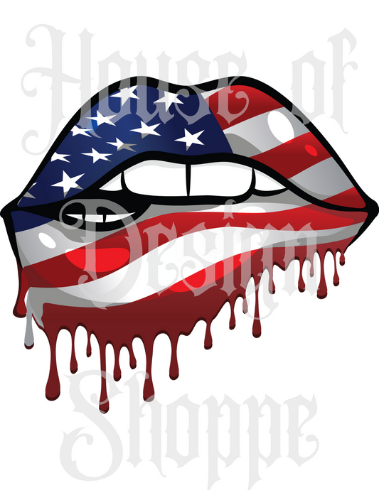 Ready to Press Sublimation Transfers up to 13"x19" American Flag Drip Lips