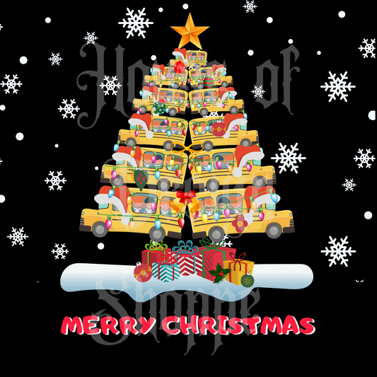 Ready to Press Sublimation Transfers up to 13"x19" School Bus Driver Christmas Tree Merry Christmas