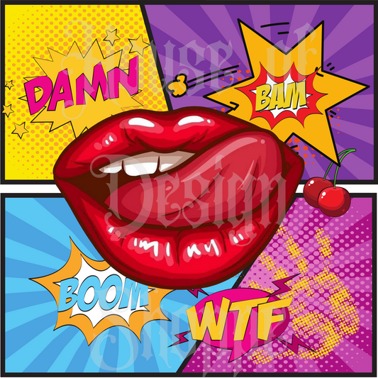 Ready to Press Sublimation Transfers up to 13"x19" Pop Art Style Lips