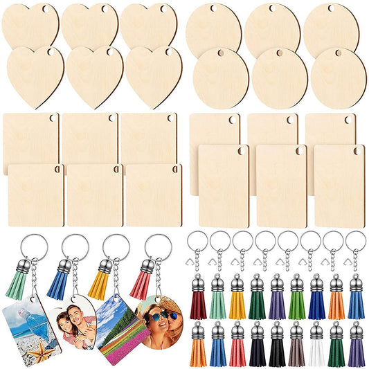 160Pcs Sublimation Blank Keychain Unfinished Wood Keychains Key Ring With Jump Ring Tassels
