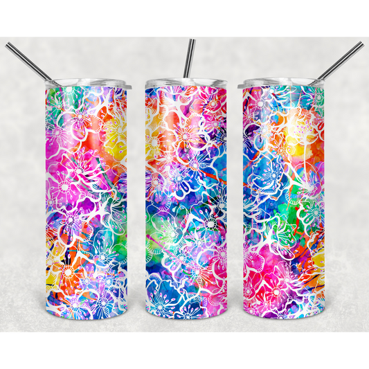 Customizable 20oz Skinny Stainless Steel Tumbler- Colorful Flowers