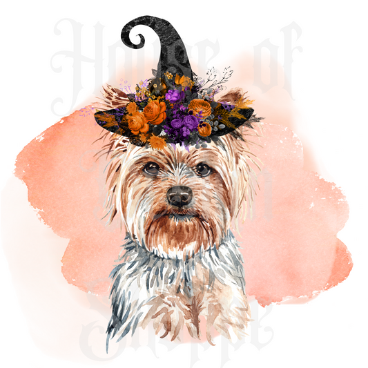 Ready to Press Sublimation Transfers up to 13"x19" Yorkie with Witch Hat